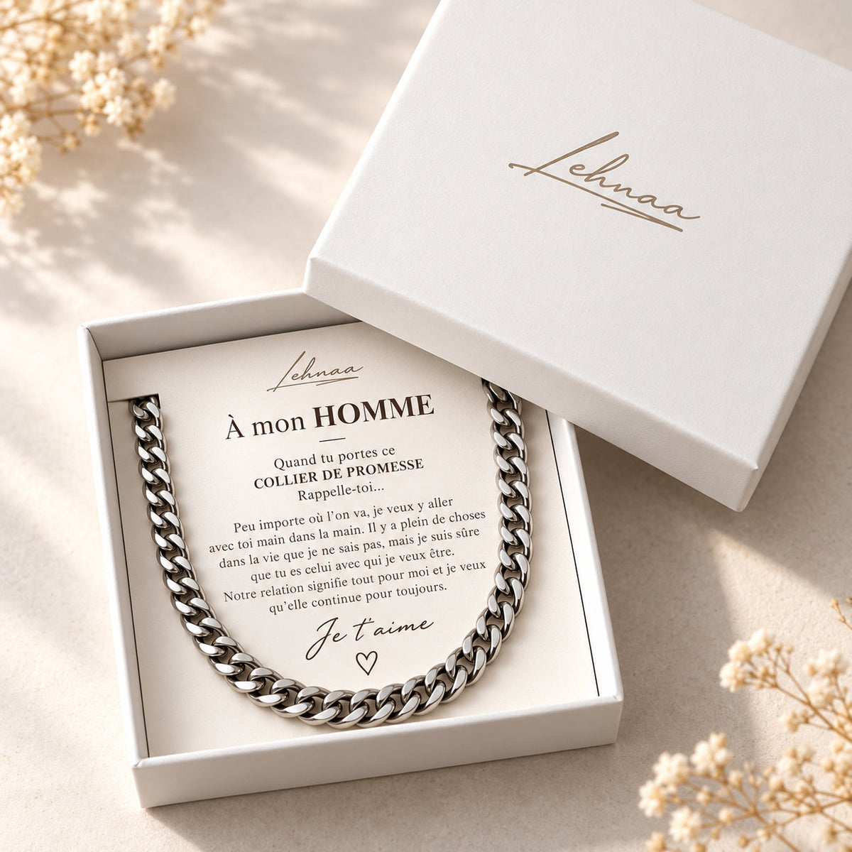 ETERNITY À mon homme – chaîne acier et carte de promesse, coffret blanc Lehnaa